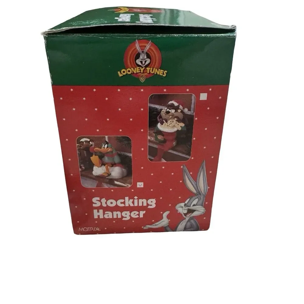 VTG 1998 Looney Tunes Daffy Duck Christmas Stocking Hanger Holder Skiing Winter